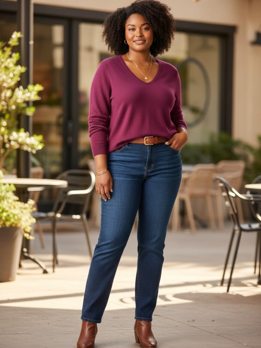41 Hawthorn Cashmere Sweater Women L Magenta Excellent V-Neck WGS10373